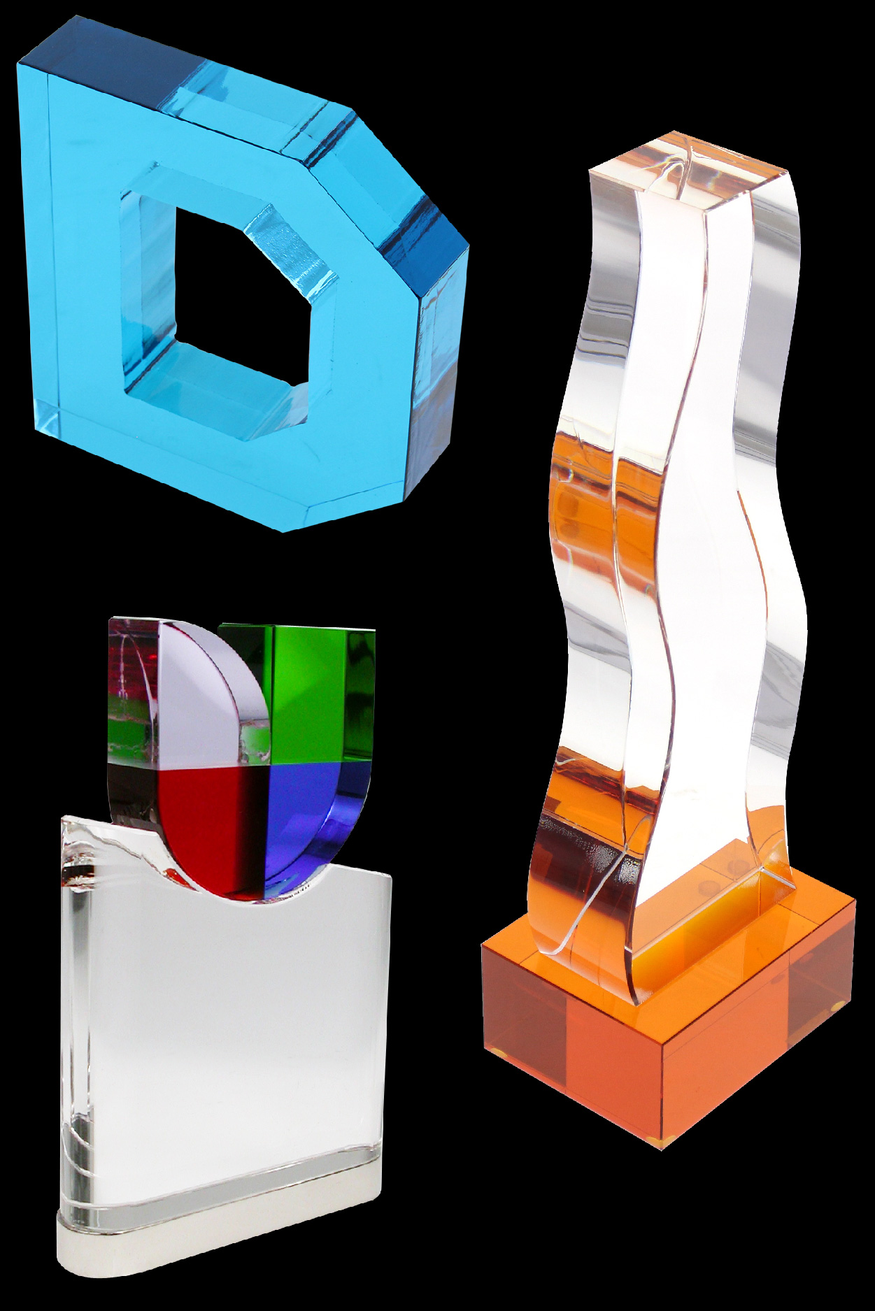 custom crystal awards cut into a range of shapes with unique prismatic effects